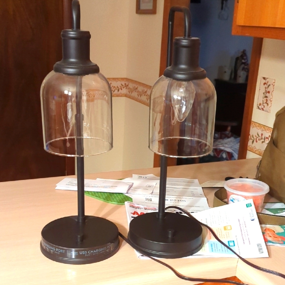 Set Of Lamps. Metal Base With Plugs,Glass Globes,Desk Lamps